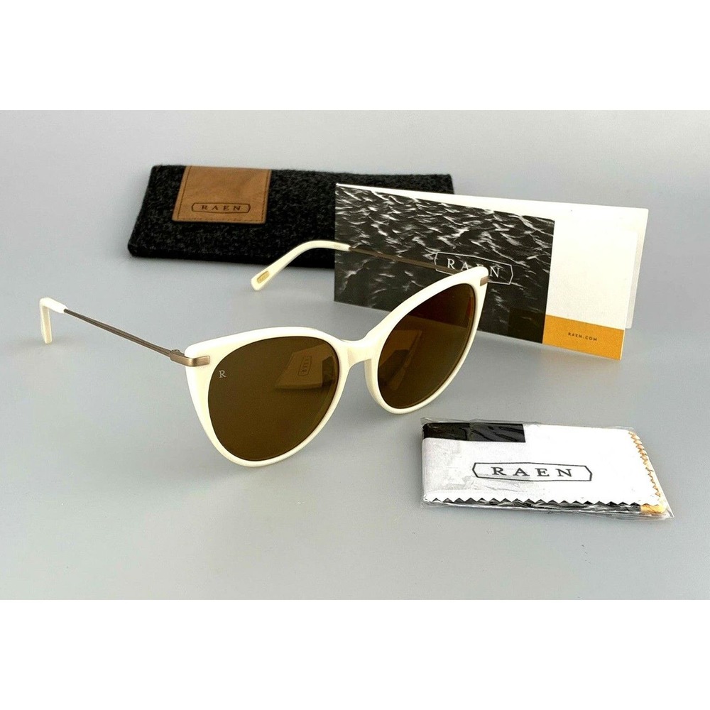 RAEN Birch Sunglasses Cat Eye Bone White Rose Mirror Shades + Case + Cloth New